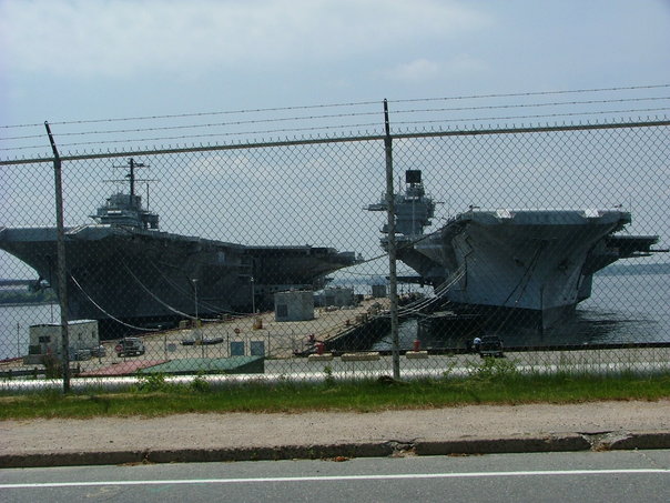 USS Forrestal and USS Saratoga right berthed at the Naval Station Newport RI