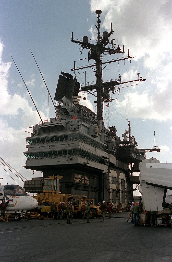 USS Saratoga's island radars in the 1980s