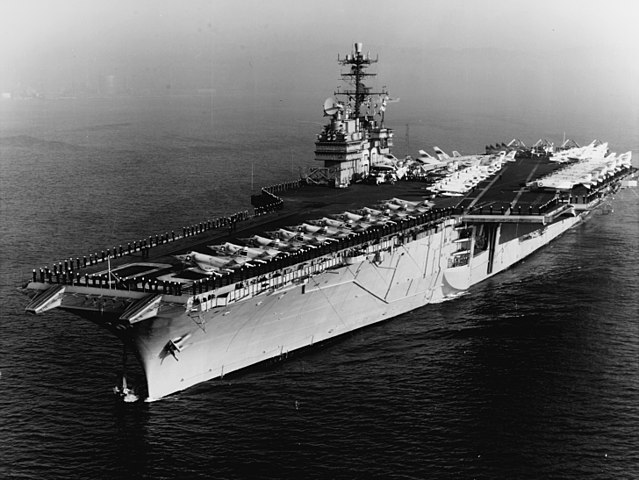 USS Saratoga off Barcelona on 12 February 1965 for a naval review