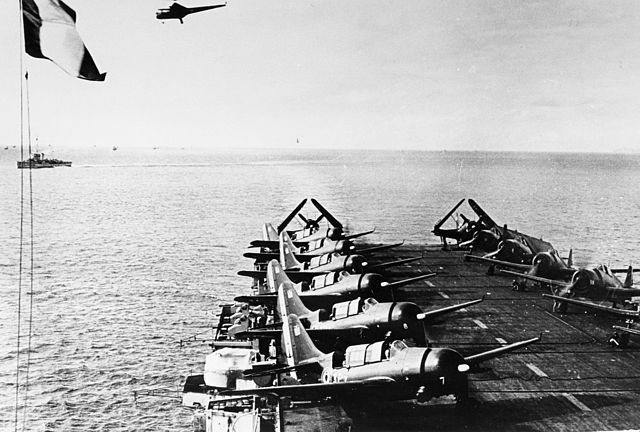 SB2Cs on the flight deck of FS Arromanches, 1951