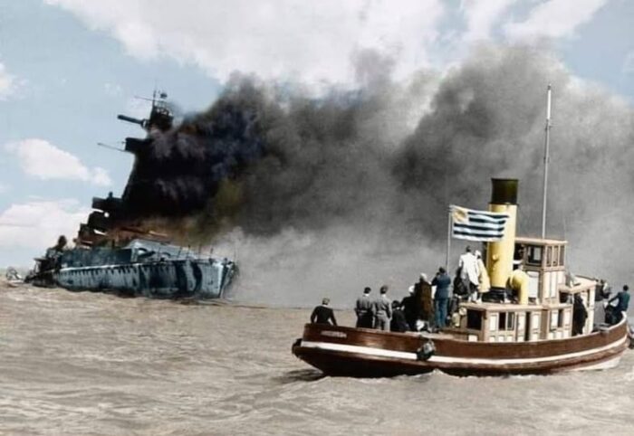 KMS Graf Spee burning in Montevideo