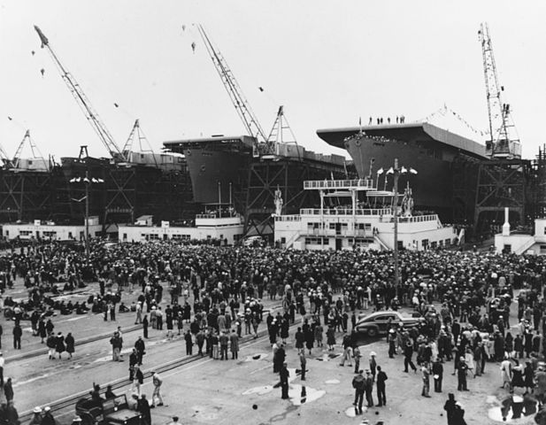 USS Casablanca (ACV-55) about to be launched on 5 April 1943
