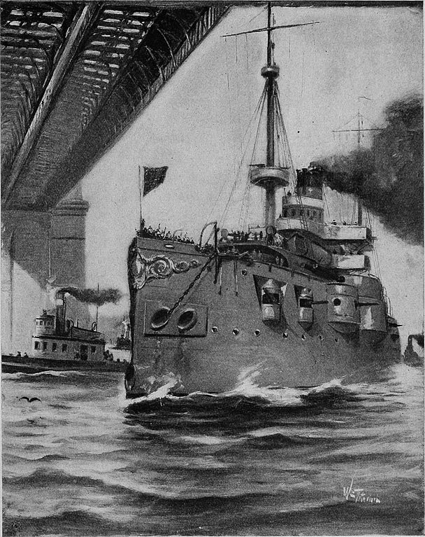 USS Texas under the New York bridge