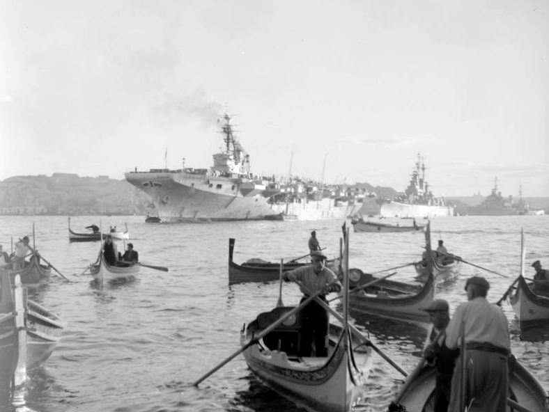 HMS Warrior, USS Des Moines and HMS Gambia at Malta, 1951