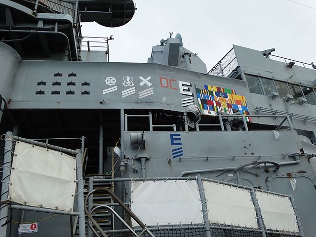 Battle Honors painted on her bridge, as preserved today