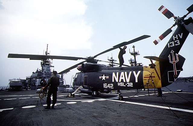 Kaman SH2 Seasprite on deck of USS Iowa in the 1980s