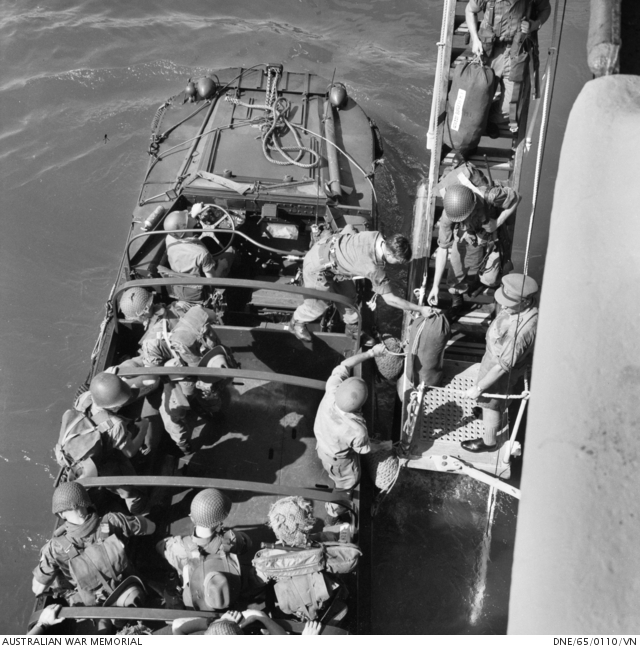 1st RAR soldiers unloaded into DUKWs at Vung Tau