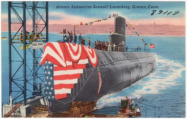 Atomic_Submarine_Seawolf_launching_Groton_Conn1955