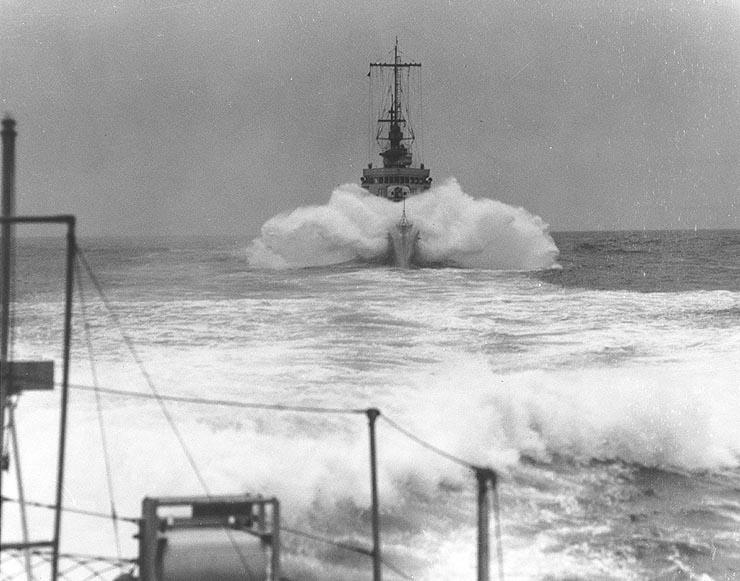 USS Perkins dealing with heavy weather, date unknown