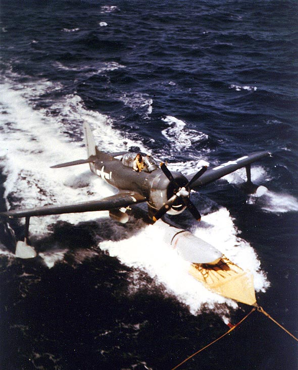 Curtiss SC Seahawk being recovered by USS Alaska