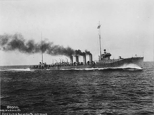 USS Wadsworth on sea trials, July 1915