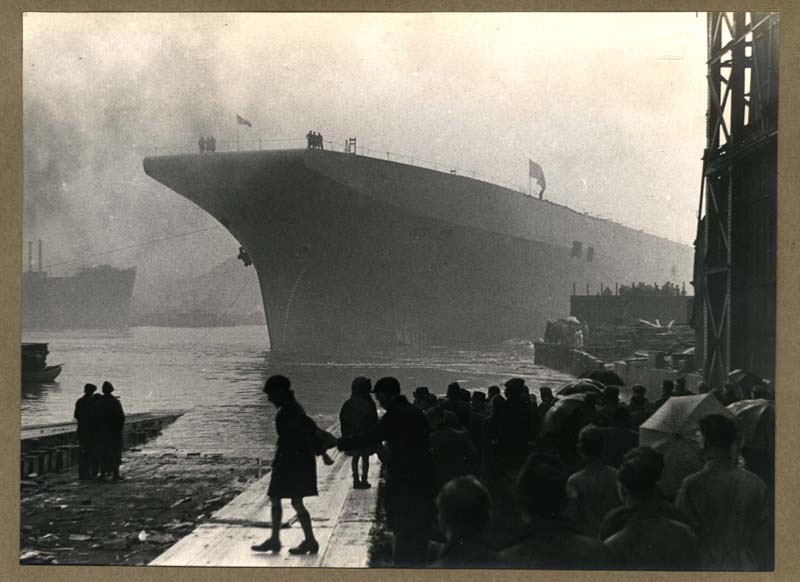 The launch of HMS Albion on the Tyne, 1947