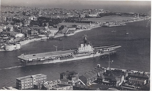 HMS Centaur leaving Portsmouth as completed