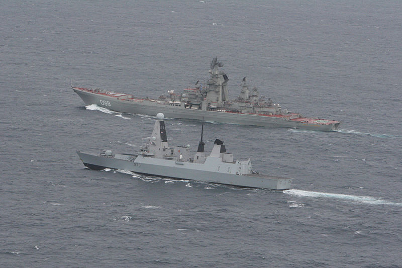 HMS Dragon shadowing Piotr Veliky in the channel, 2014