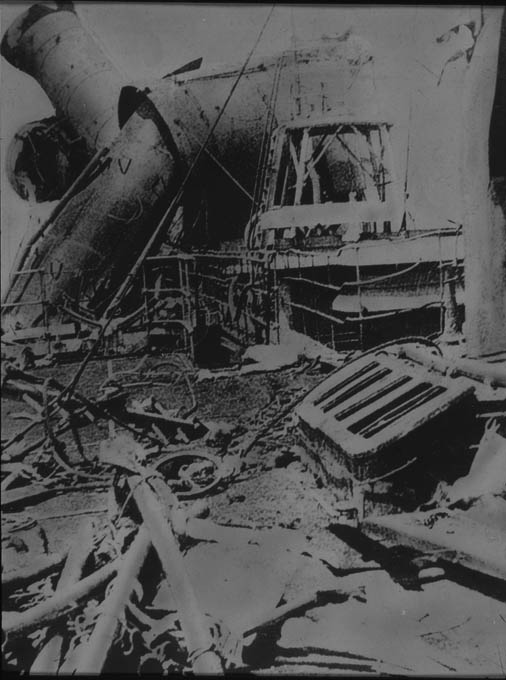 The deck of SMS Eden, showing extensive damage