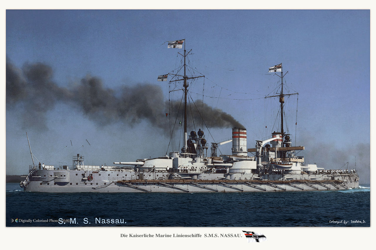 SMS Nassau, stern view, colorized by Irootoko JR