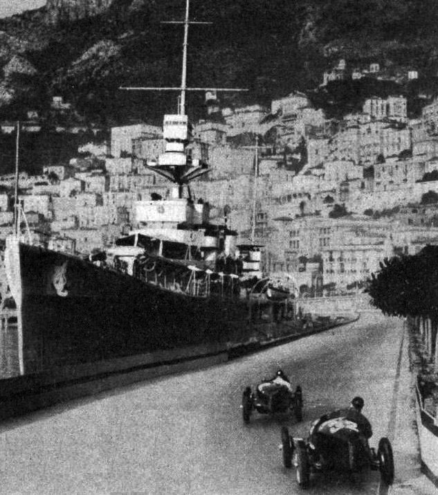Grand Prix of Monaco, ace driver Taruffi passing in front of HMS Dehli