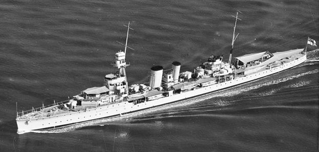 HMS Danae underway off San Diego on 29 June 1934