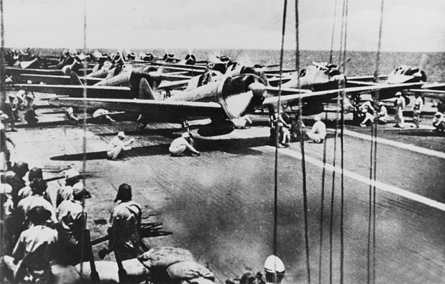 Aircraft prepare to launch from Shokaku at Battle of the Santa Cruz Islands