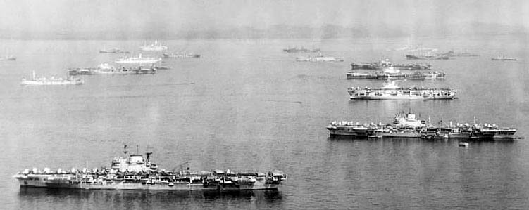 British CVs of the British Pacific Fleet at anchor in 1945