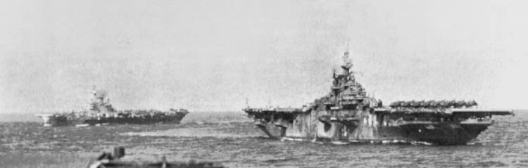 American carrier Randolph (right) and Indefatigable (left)