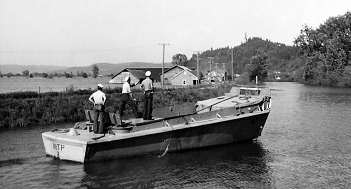 LCVP used for flood emergency at Clastskania, Oregon june 2, 1948