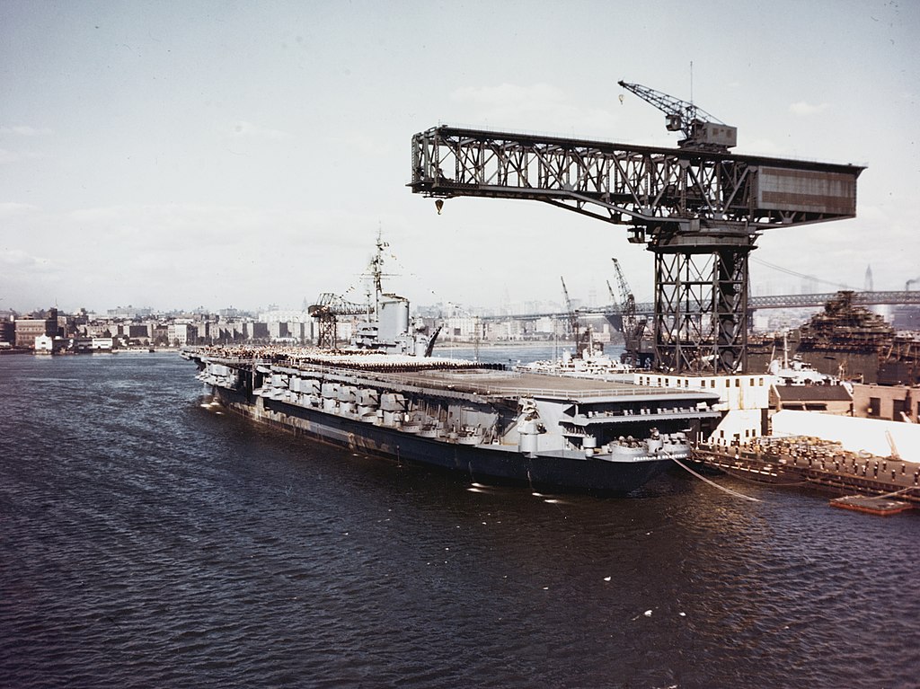 Commissioning of USS Franklin D. Roosevelt at the Brooklyn Navy Yard on 27 October 1945