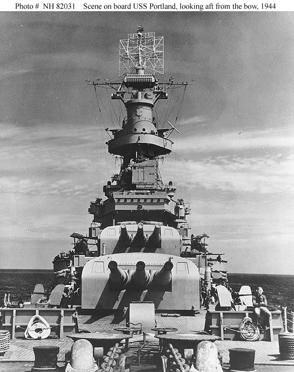 USS Portland's bow in 1944