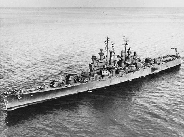 USS Biloxi underway at sea circa October 1943