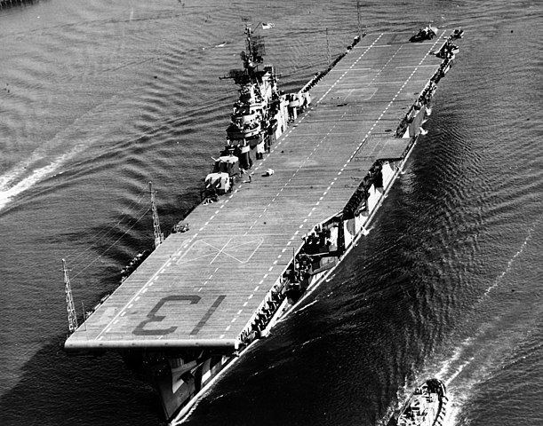 USS Franklin escorted out of yard, 1944