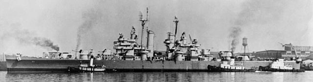 USS Galveston tugged to the Philadelphia Naval Shipyard 24 May 1946