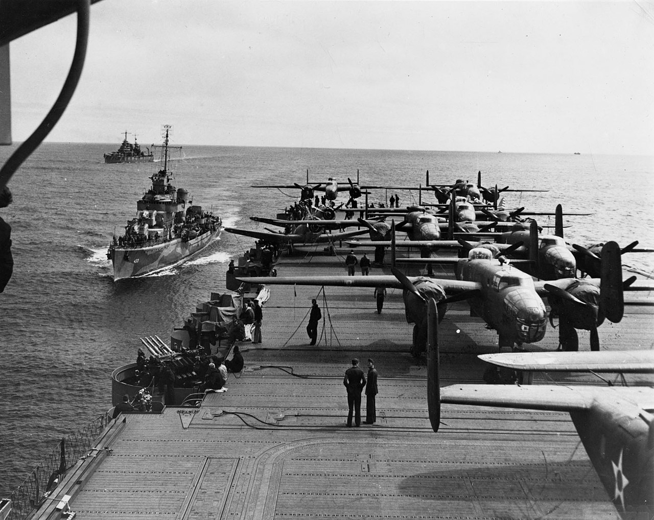 USS Hornet (CV-8) with USS Gwin (DD-433) during the Doolittle Raid