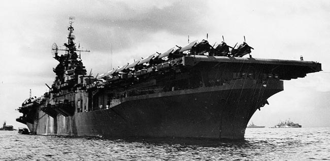 USS Randolph at anchor, western Pacific, June 1945