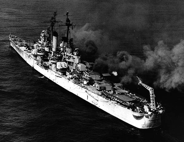 USS Springfield fires her guns, 1947